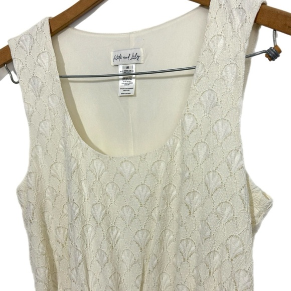 New KATE & LILY Elegant Cream Lace Boho Midi Dress Sleeveless Ruffle Sz Medium - Picture 5 of 14